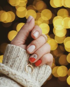Elegant Christmas manicure with festive red and gold details